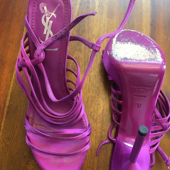 YSL Size 37 Magenta Strap Sandals - Picture 5 of 7